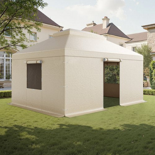 Vinterpaviljongöverdrag passar 3,66 x 4,87 m paviljonger med hård tak, allväderspaviljongöverdrag i dubbla nivåer med sidoväggar och fönster, högdensitets PE-förvaringsskydd, paviljonger ingår ej