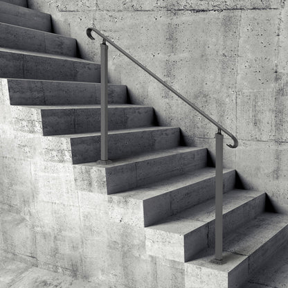 Wrought Iron Handrail, Fit 2 or 3 Steps Outdoor Stair Railing, Adjustable Front Porch Hand Rail, Black Transitional Hand railings for Concrete Steps or Wooden Stairs with Installation Kit