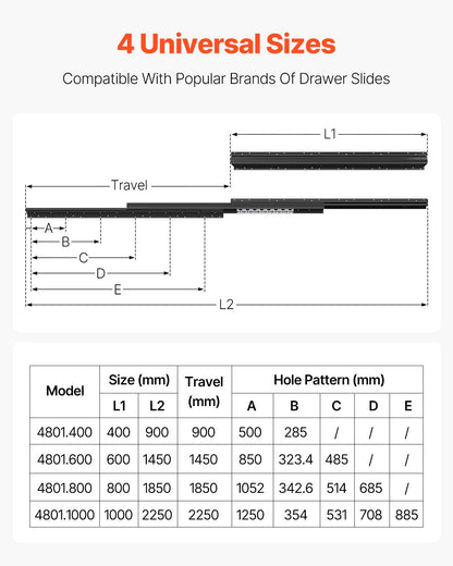 Undermount Drawer Slides, 16 inch, Full Extension Ball Bearing Under Stair Cabinet Rails, 260 LB Load Capacity Heavy Duty Bottom Stair Cabinet Glides Track Runners,for DIY Replacement, Black
