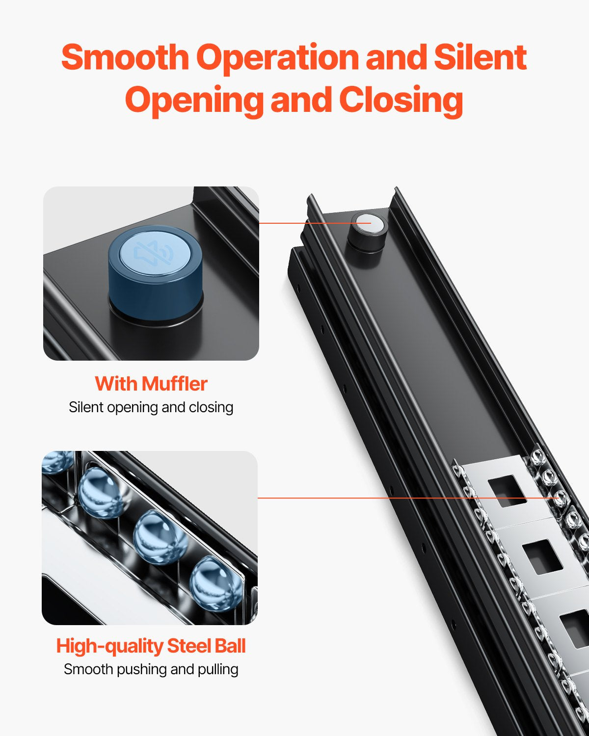 Undermount Drawer Slides, 40 inch, Full Extension Ball Bearing Under Stair Cabinet Rails, 260 LB Load Capacity Heavy Duty Bottom Stair Cabinet Glides Track Runners,for DIY Replacement, Black