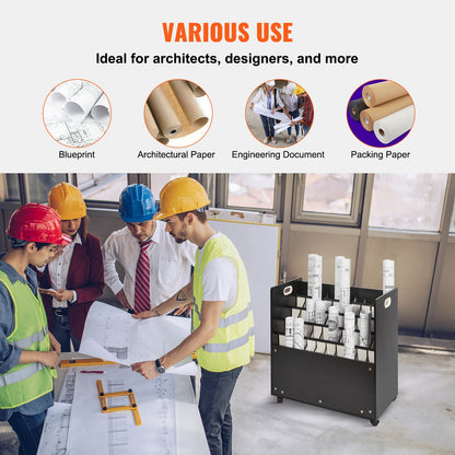 Blueprint Storage Rack, 50 Slots Mobile Blueprint Storage Cabinet, Wooden Roll File Organizer Cart for Construction Plan Map Poster Architectural, Blueprint File Holder for Home, Office, School