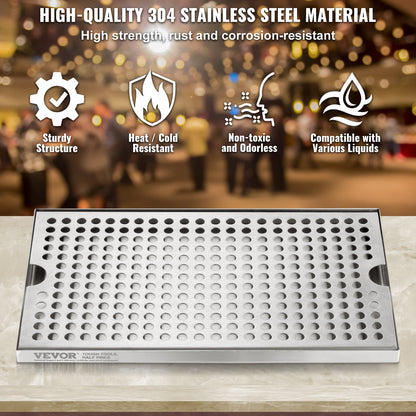 Beer Drip Tray, 304 Stainless Steel Kegerator Drip Trays with 4 Non-Slip Rubber Pads and Detachable Cover, Heat / Cold Resistant Beer Tower Drip Pan for Bar Restaurant Coffee Shop Home