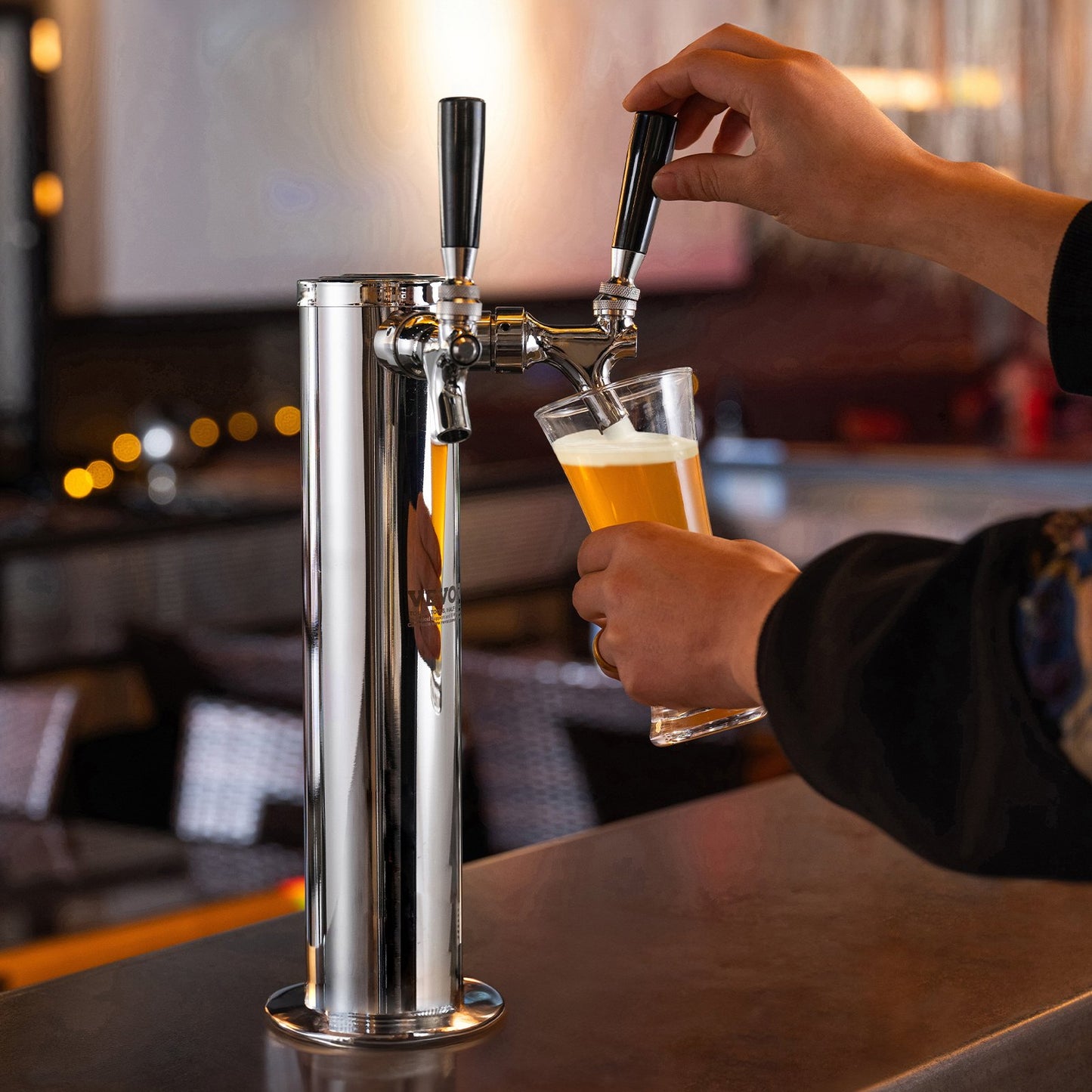 Kegerator Tower Kit, ölkonverteringskit med dubbla kranar, öltornsdispenser i rostfritt stål med dubbel mätare, W21.8-regulator och S-System-fatkoppling för fester och hem