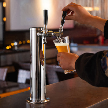 Dubbla kranar för fatöl, öltorn i rostfritt stål, öltorn i kegerator-kit med förmonterade slangar och självstängande kranskaft för fest, bar, pub, restaurang