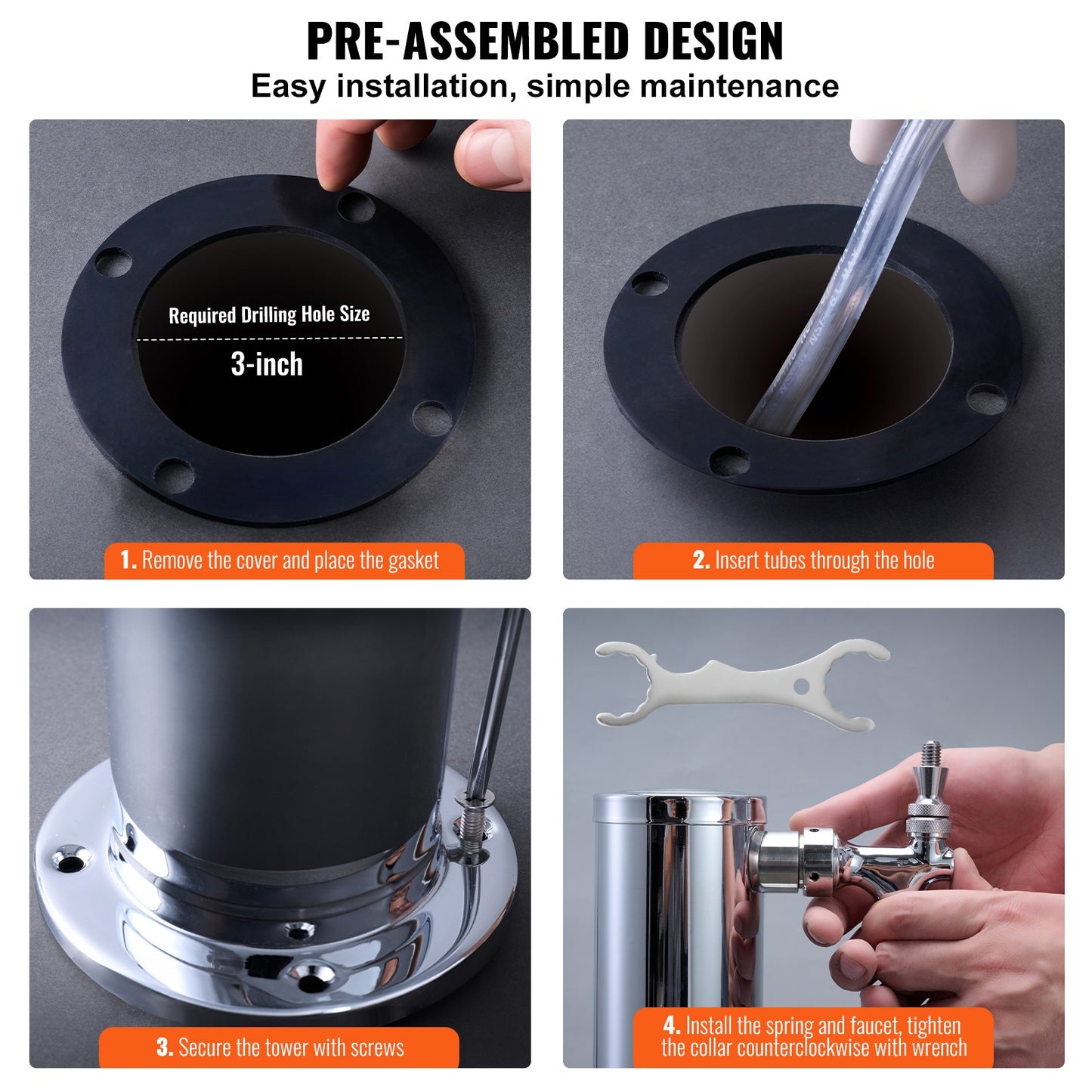 Triple Taps fatölstornsdispenser, rostfritt stålfatölstorn, kegeratortornssats med förmonterade slangar och självstängande kranskaft för fest, bar, pub, restaurang