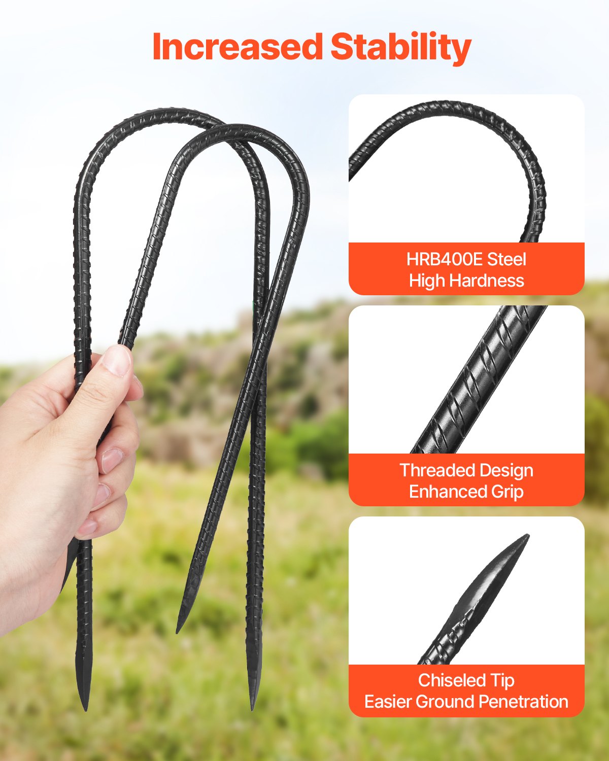 12-tums 8-pack armeringspinnar 304,8x82,04 mm kraftiga U-formade galvaniserade markankare