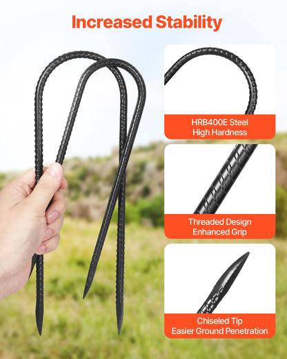 12-tums 8-pack armeringspinnar 304,8x82,04 mm kraftiga U-formade galvaniserade markankare