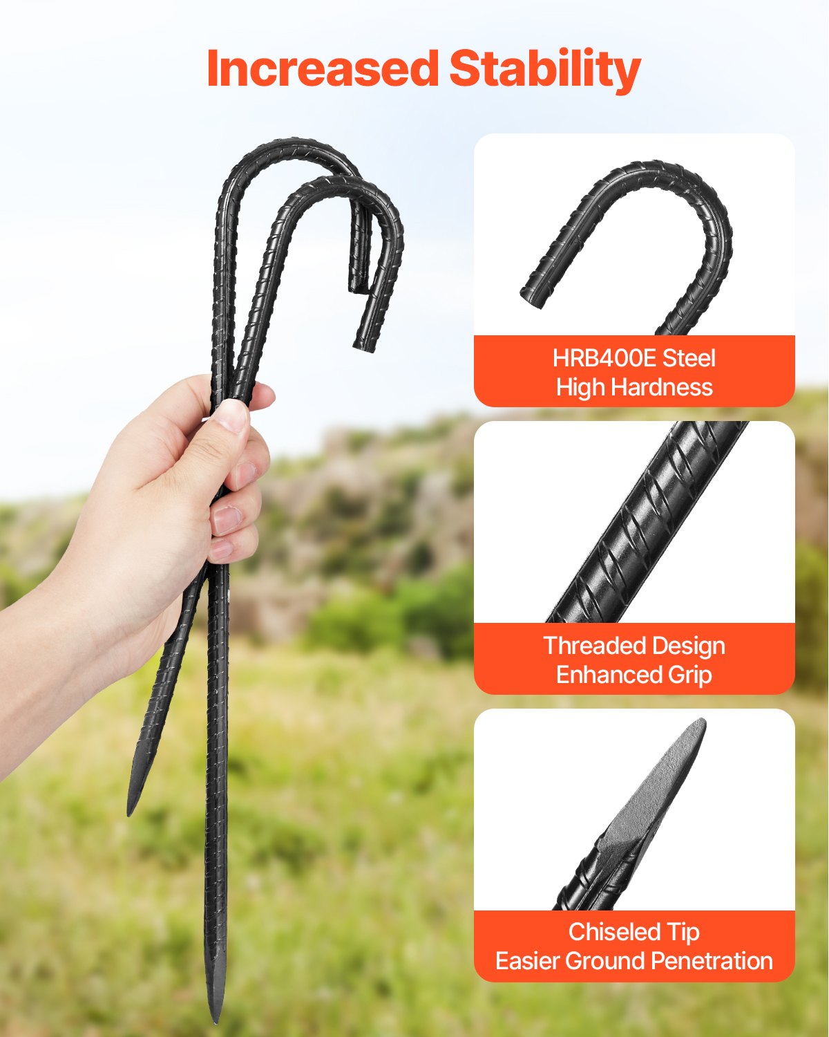 304,8 mm / 12-tums 16-pack armeringsstöttor Kraftiga J-krokar Galvaniserade markankare