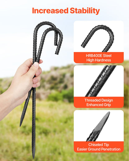 304,8 mm / 12-tums 16-pack armeringsstöttor Kraftiga J-krokar Galvaniserade markankare