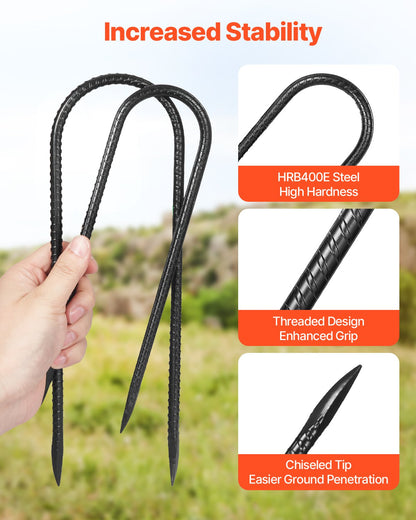 254x55,88 mm / 10 tum 12-pack armeringsstöttor kraftiga U-formade galvaniserade markankare