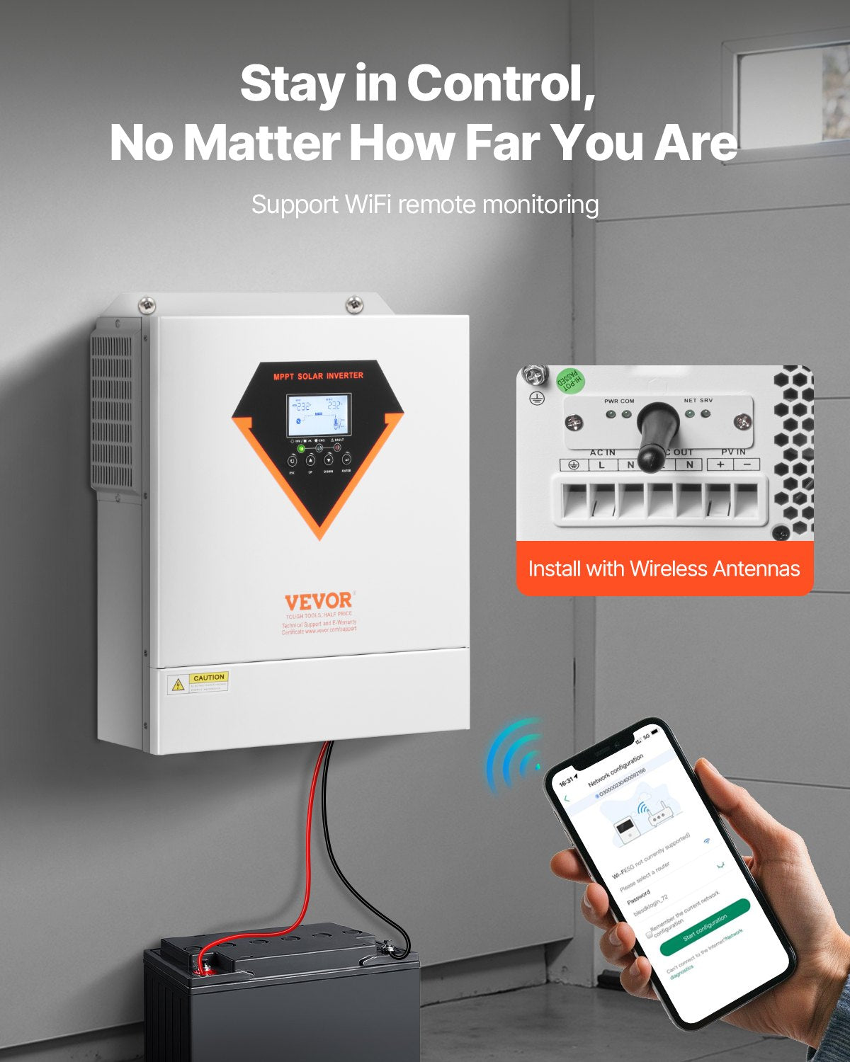 Hybrid Solar Inverter, 3500W, All in One Pure Sine Wave Power Inverter Charger, 24V DC to 220/230V AC, with Built-in WIFI 100A MPPT Solar Controller, for Off-Grid System Lead Acid Lithium Battery