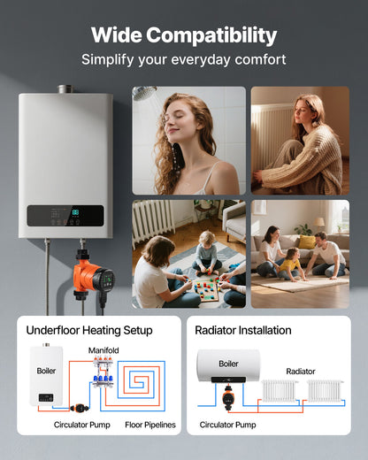 LPS25-6BP/130 High Efficiency Circulator Pump, 58 LPM, 4 M Max Lift Cast Iron Hot Water Recirculating Circulation Pump, Threaded Connection, Check Valve, Quiet Operation, for Home Heating System