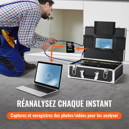 Avloppskamera Rörinspektionskamera 17,9 cm skärm 1000TVL kamera 30,5 m rörledningsinspektionskamera med DVR-funktion, vattentät IP68-kamera med 12 justerbara lysdioder, med ett 16 GB SD-kort för avloppsledning, hem, kanal och stuprör