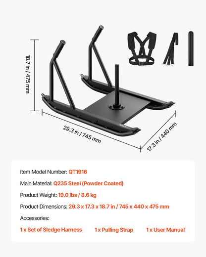 Viktkälke, Stålkraftkälke, Fitness Styrketräningskälkar för Atletisk Träning Hastighetsförbättring, Träningsutrustning med Handtag, Kompatibel med 25/51 mm Viktskivor, Svart