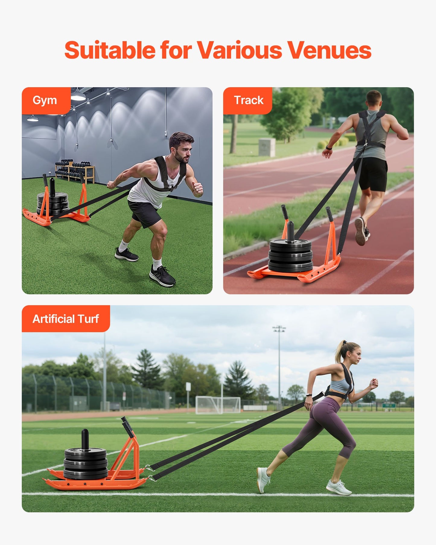 Viktkälke, Stålkraftkälke, Fitness Styrketräningskälkar för Atletisk Träning Hastighetsförbättring, Träningsutrustning med Handtag, Kompatibel med 25/51 mm Viktskivor, Orange