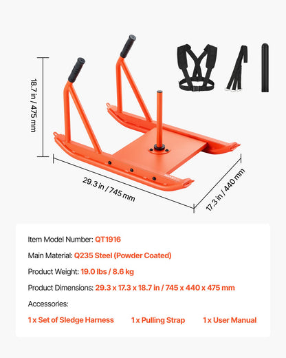 Viktkälke, Stålkraftkälke, Fitness Styrketräningskälkar för Atletisk Träning Hastighetsförbättring, Träningsutrustning med Handtag, Kompatibel med 25/51 mm Viktskivor, Orange