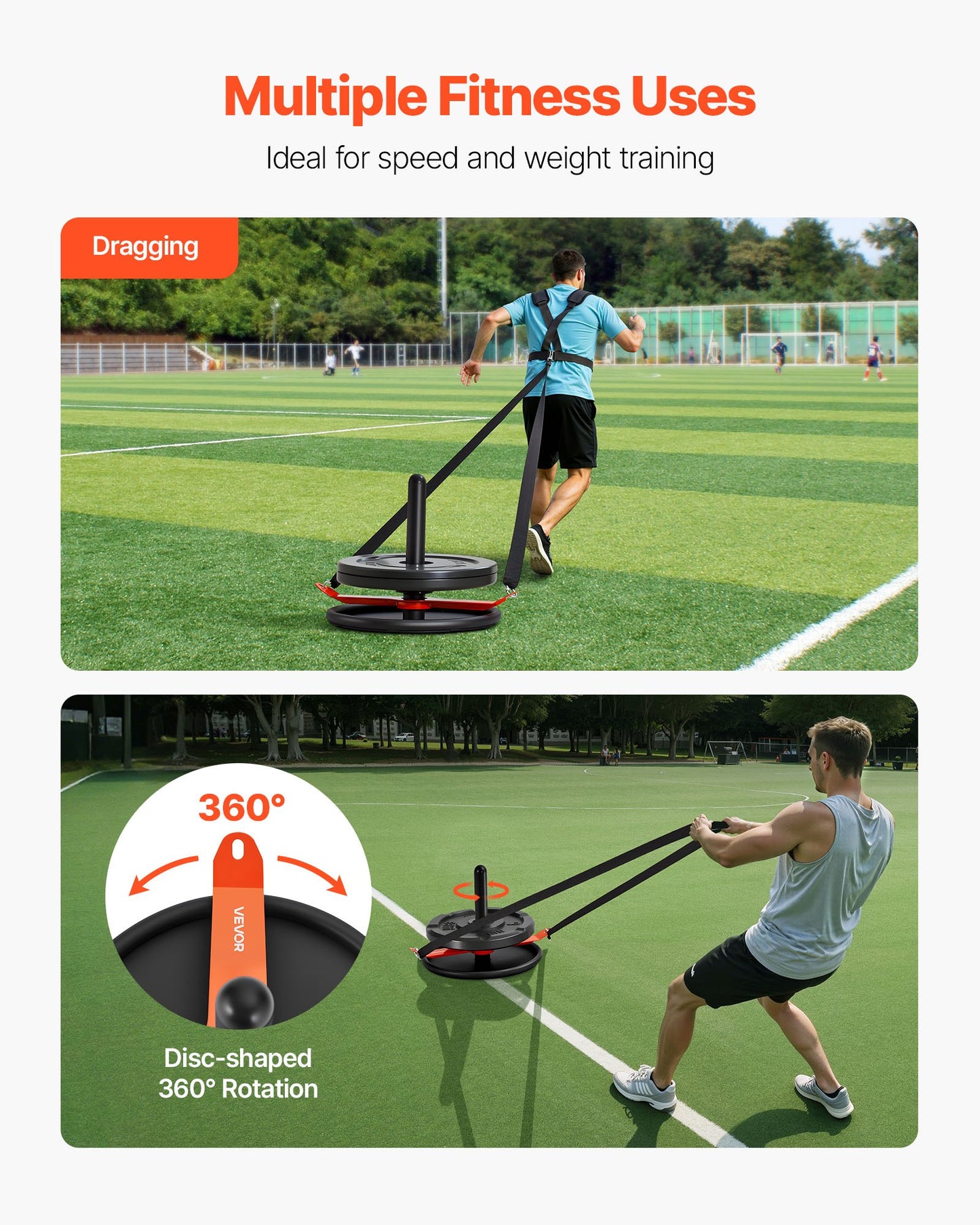 Weight Sled, Steel Power Sled, Fitness Strength Training Sleds for Athletic Exercise Speed Improvement, Workout Fitness Equipment with Harness, Compatible with 51 mm Weight Plate, Orange & Black