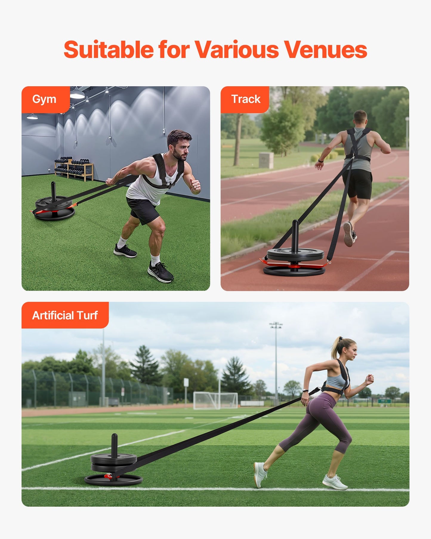 Weight Sled, Steel Power Sled, Fitness Strength Training Sleds for Athletic Exercise Speed Improvement, Workout Fitness Equipment with Harness, Compatible with 51 mm Weight Plate, Orange & Black
