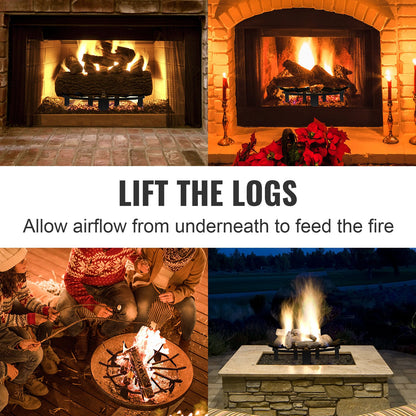 Log Grate, 27 inch Heavy Duty Wheel Fire Grate with 6 Support Legs, Solid Powder-coated Steel Bars, Log Firewood Burning Rack Holder for Wood Stove and Outdoor Camping Fire Pit