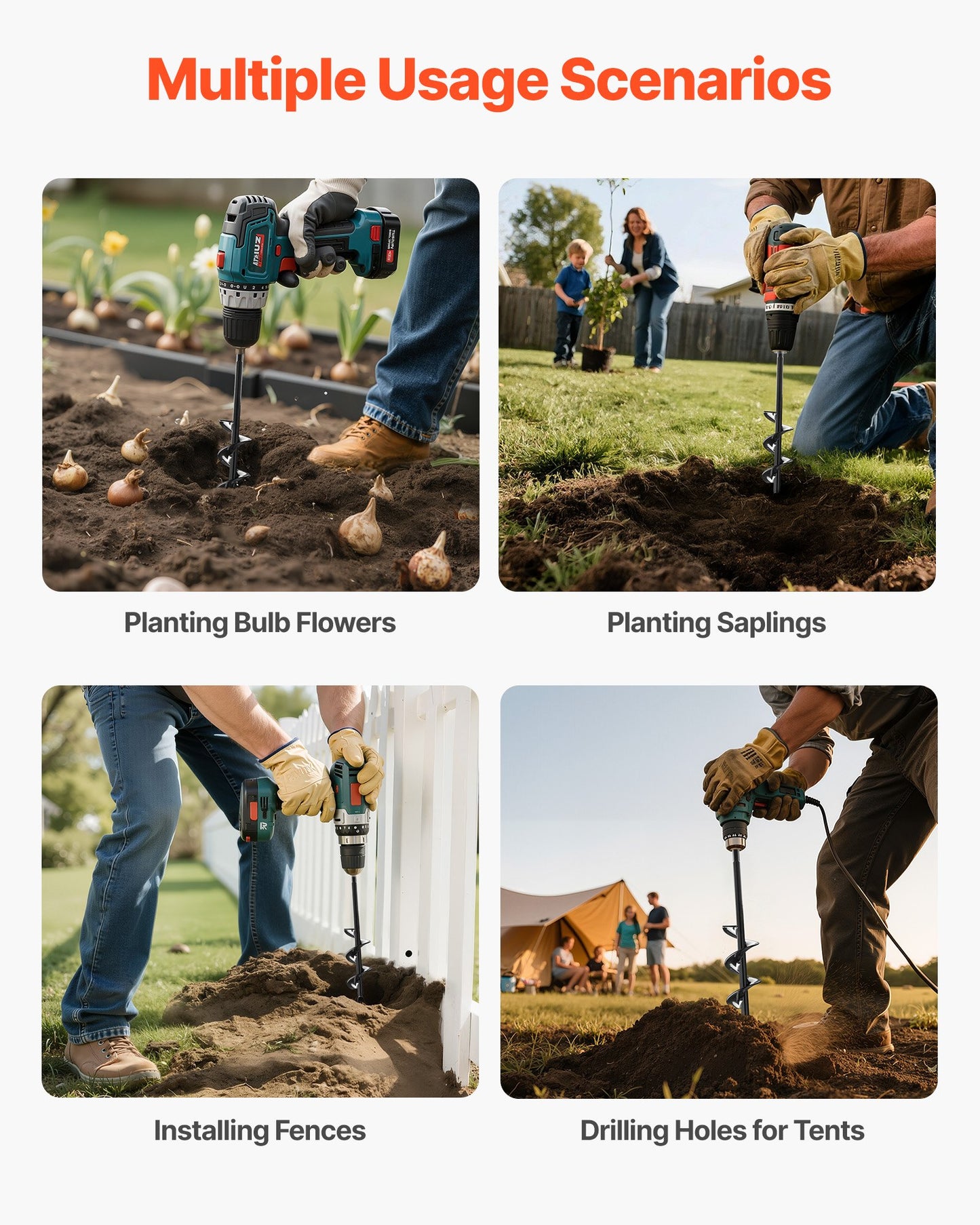 Auger Drill Bit for Planting, 40 x 220 mm Spiral Drill Bit, for 3/8" Hex Drive Drills, Heavy Duty Bulb Planter Tool, Hole Drilling Attachments for Garden Post Hole Digger Fence Digging