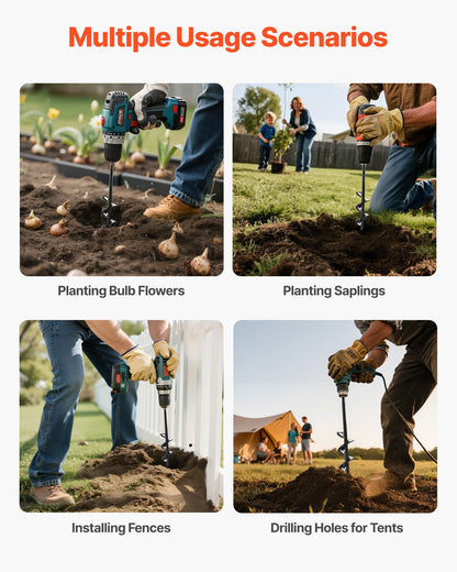 Auger Drill Bit for Planting, 40 x 220 mm Spiral Drill Bit, for 3/8" Hex Drive Drills, Heavy Duty Bulb Planter Tool, Hole Drilling Attachments for Garden Post Hole Digger Fence Digging