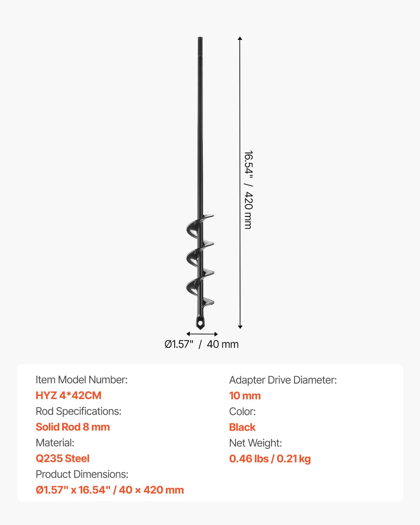 Auger Drill Bit for Planting, 40 x 420 mm Spiral Drill Bit, for 3/8" Hex Drive Drills, Heavy Duty Bulb Planter Tool, Hole Drilling Attachments for Garden Post Hole Digger Fence Digging