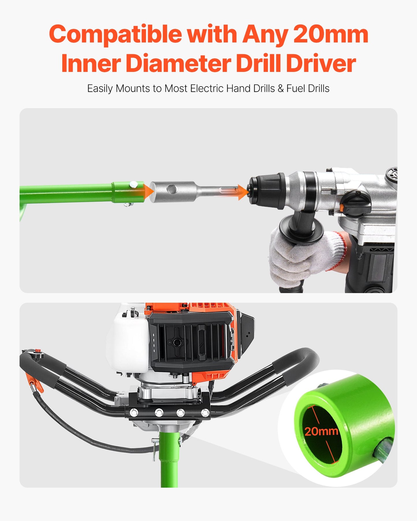 Auger Drill Bit for Planting, 60 x 800 mm Spiral Drill Bit, Compatible with 20mm ID Drive Drills, Heavy Duty Bulb Planter Tool, Post Hole Drilling Attachments for Garden Digger Fence