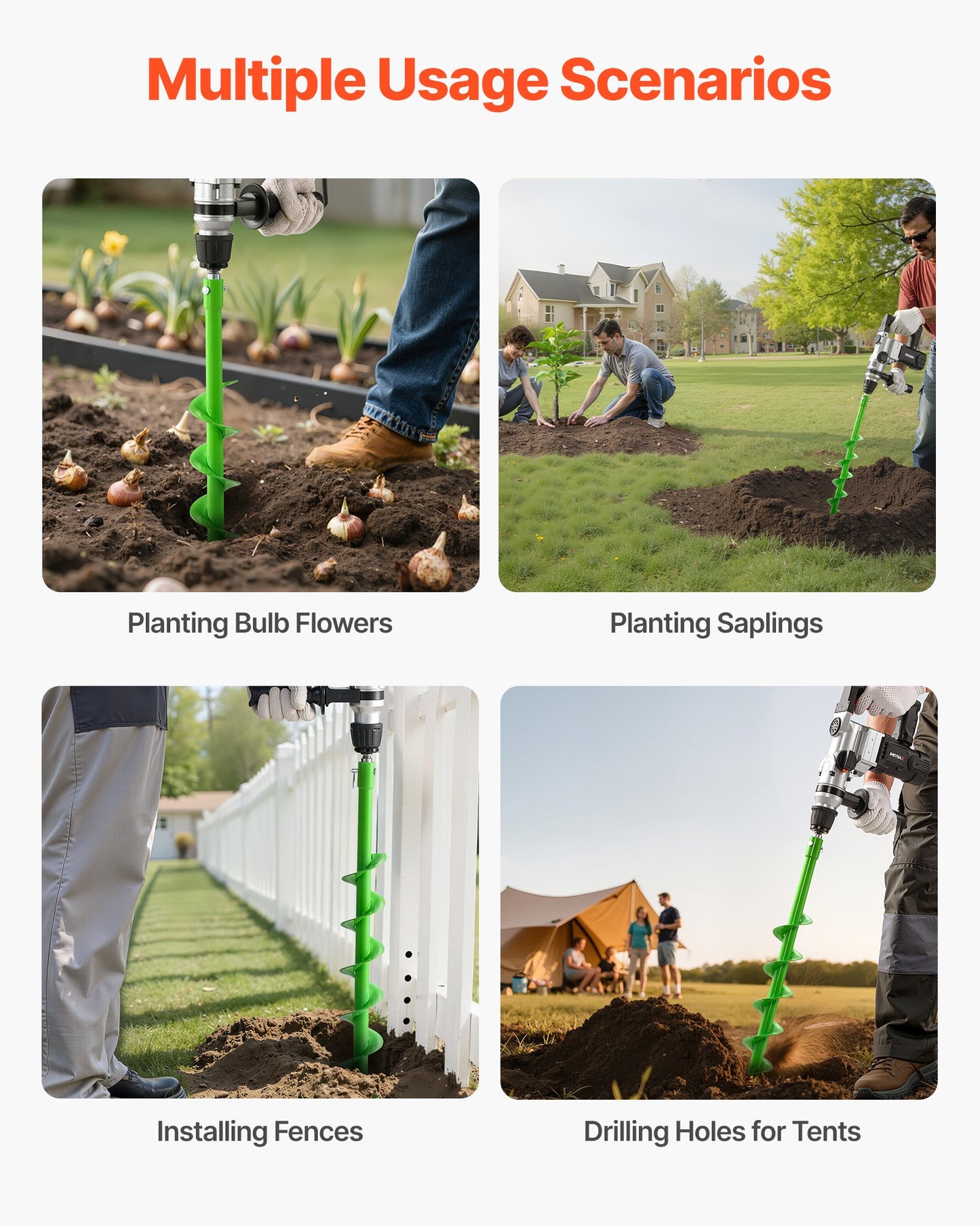 Auger Drill Bit for Planting, 60 x 800 mm Spiral Drill Bit, Compatible with 20mm ID Drive Drills, Heavy Duty Bulb Planter Tool, Post Hole Drilling Attachments for Garden Digger Fence