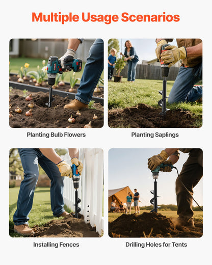 Auger Drill Bit for Planting, 80 x 300 mm Spiral Drill Bit, for 3/8" Hex Drive Drills, Heavy Duty Bulb Planter Tool, Hole Drilling Attachments for Garden Post Hole Digger Fence Digging