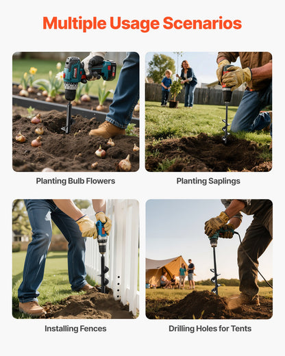 Auger Drill Bit for Planting Set of 2, 40 x 220 mm & 80 x 300 mm, Spiral Drill Bit for 3/8" Hex Drive Drills, Heavy Duty Bulb Planter Tool, Hole Drilling Attachments for Digger