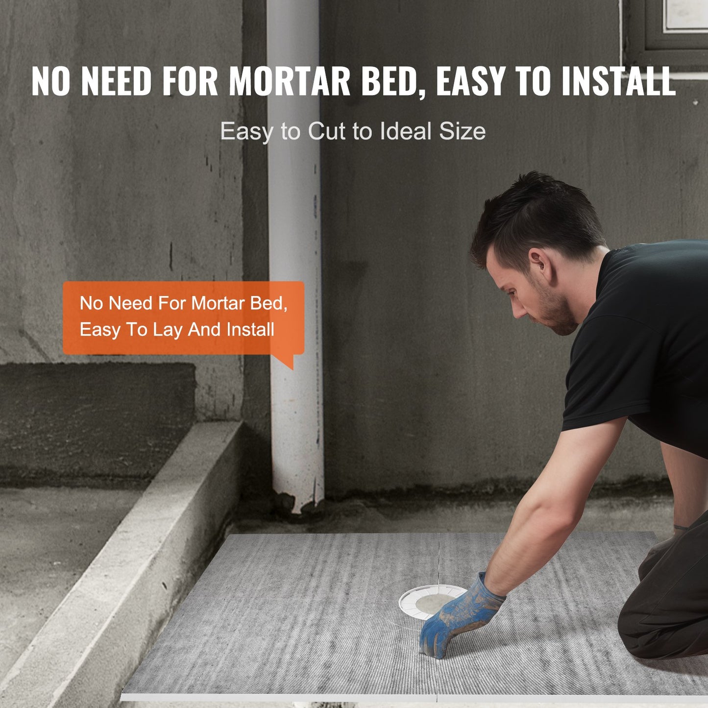 Duschkantsats, 1219x1828 mm duschkarmsats med 160 mm centralt avlopp, lätta EPS-duschinstallationssatser med 2 vattentäta dukar, sluttande duschkar för badrum