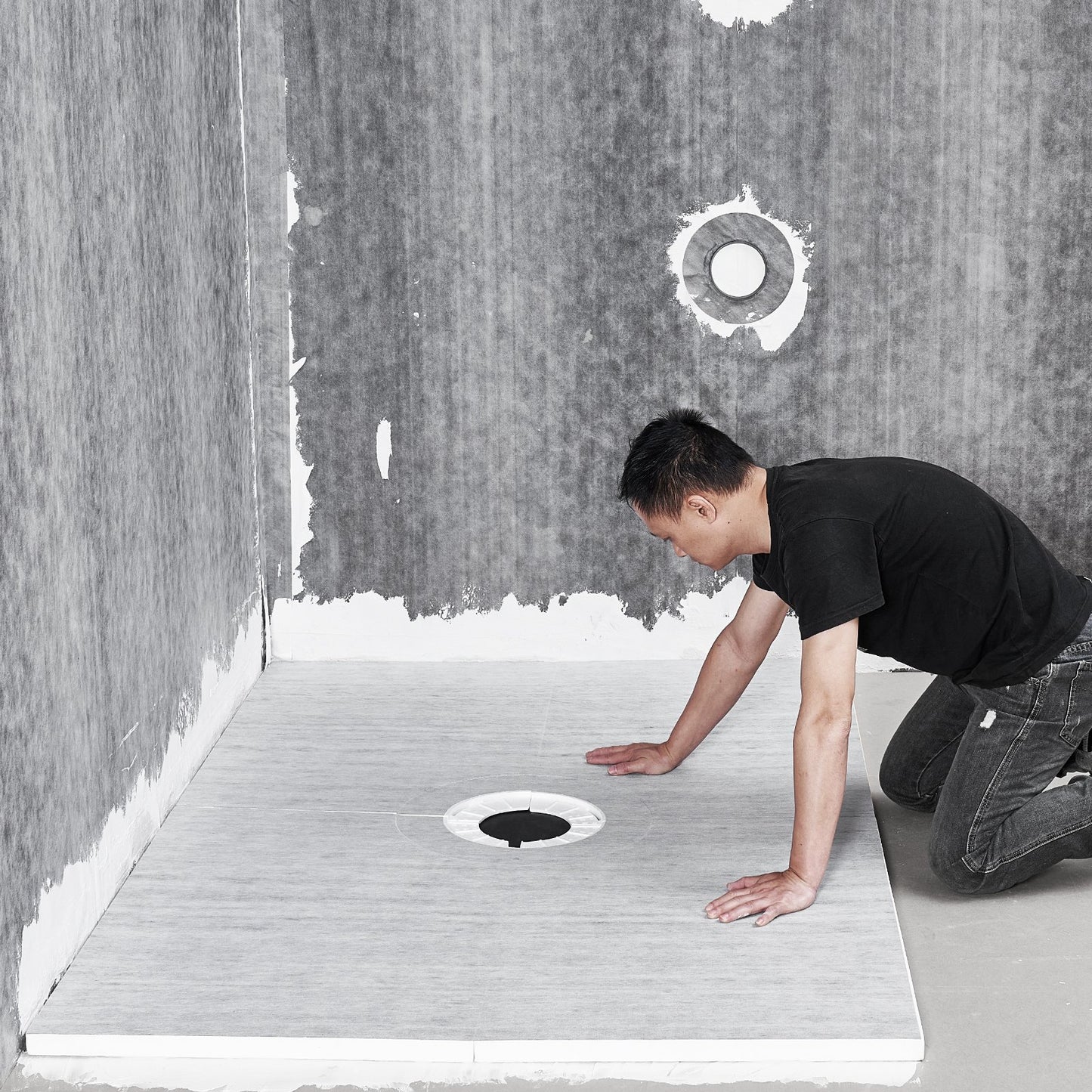 Duschkantsats, 1219x1828 mm duschkarmsats med 160 mm centralt avlopp, lätta EPS-duschinstallationssatser med 2 vattentäta dukar, sluttande duschkar för badrum