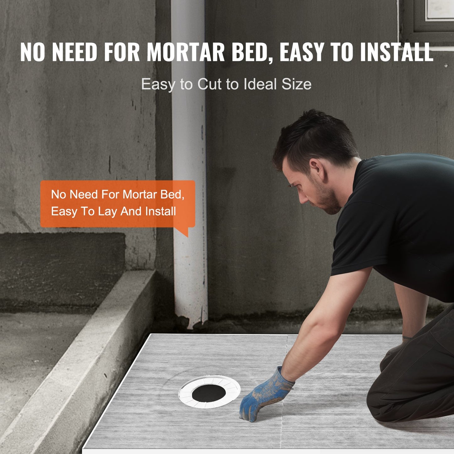 Duschkantsats, 1524x965 mm duschkara med 160 mm förskjutet avlopp, lätta EPS-duschinstallationssatser med 2 vattentäta dukar, sluttande duschkar passar för badrum