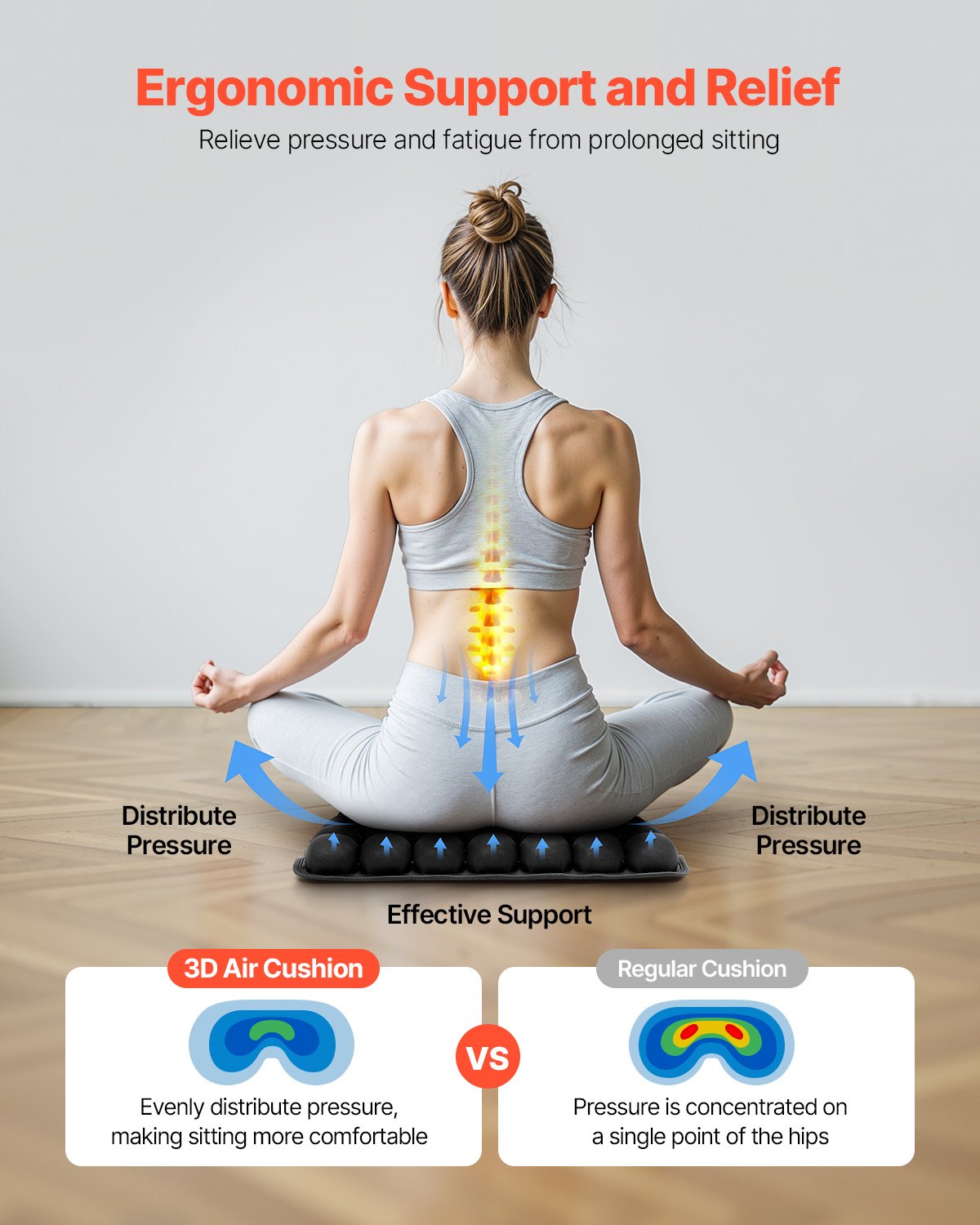 Inflatable Seat Cushion, 3D Air Cell Seat Cushion for Pressure Relief, Lycra & TPU Wheelchair Seat Pad with Manual Pump, Lightweight and Portable for Travel, Office, Car, Airplane