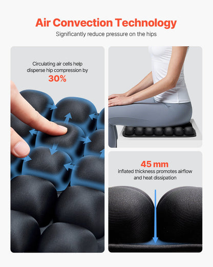 Inflatable Seat Cushion, 3D Air Cell Seat Cushion for Pressure Relief, Lycra & TPU Wheelchair Seat Pad with Manual Pump, Lightweight and Portable for Travel, Office, Car, Airplane