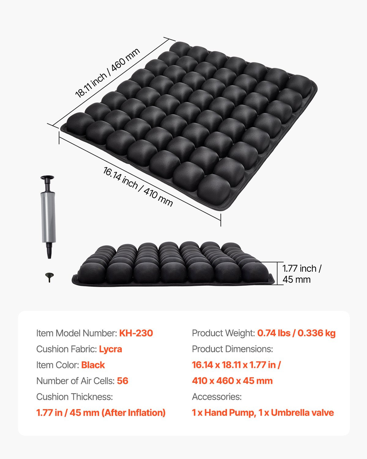 Inflatable Seat Cushion, 3D Air Cell Seat Cushion for Pressure Relief, Lycra & TPU Wheelchair Seat Pad with Manual Pump, Lightweight and Portable for Travel, Office, Car, Airplane