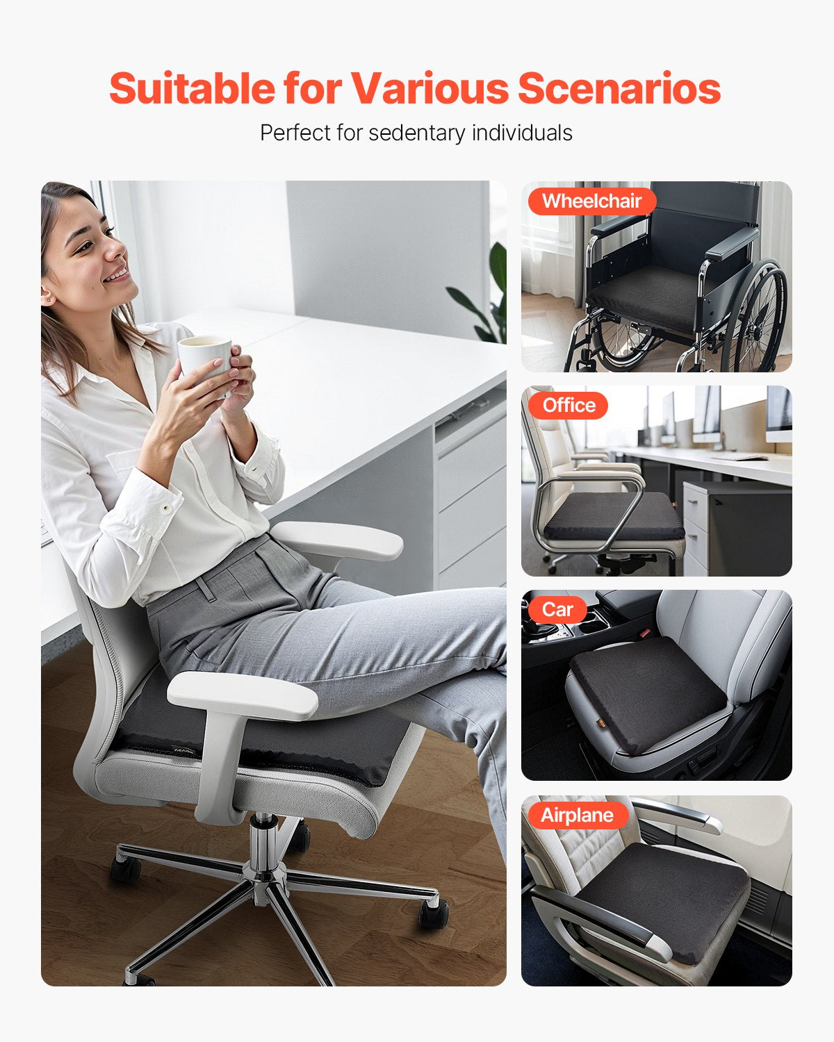 Seat Cushion, Cooling Gel Seat Cushion for Pressure Relief, Soft & Breathable Wheelchair Seat Pad with Removable Cover, Lightweight and Portable for Office, Travel, Car, Airplane