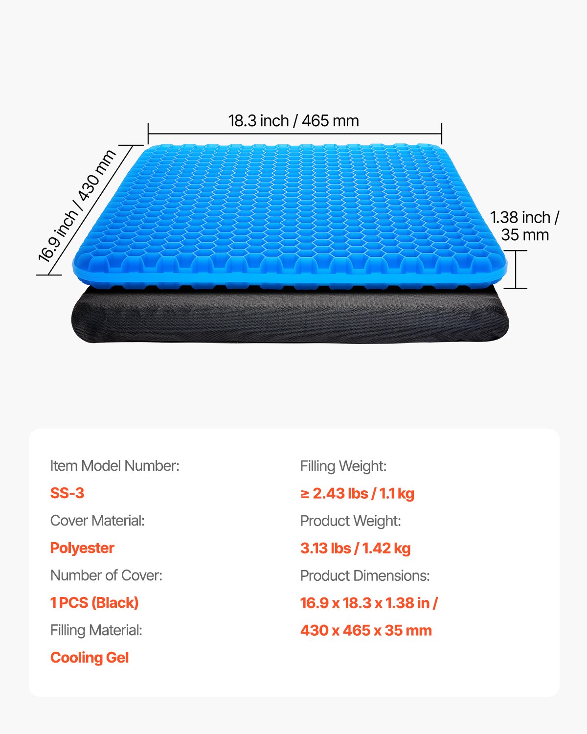 Seat Cushion, Cooling Gel Seat Cushion for Pressure Relief, Soft & Breathable Wheelchair Seat Pad with Removable Cover, Lightweight and Portable for Office, Travel, Car, Airplane