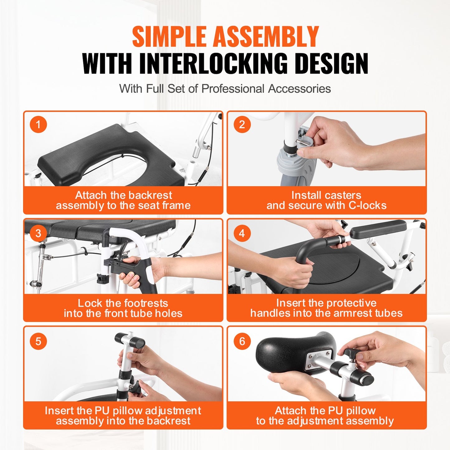 Shower Wheelchair 17.5in/44.5 cm Al Alloy Bathroom Wheelchair for Disabled Adult