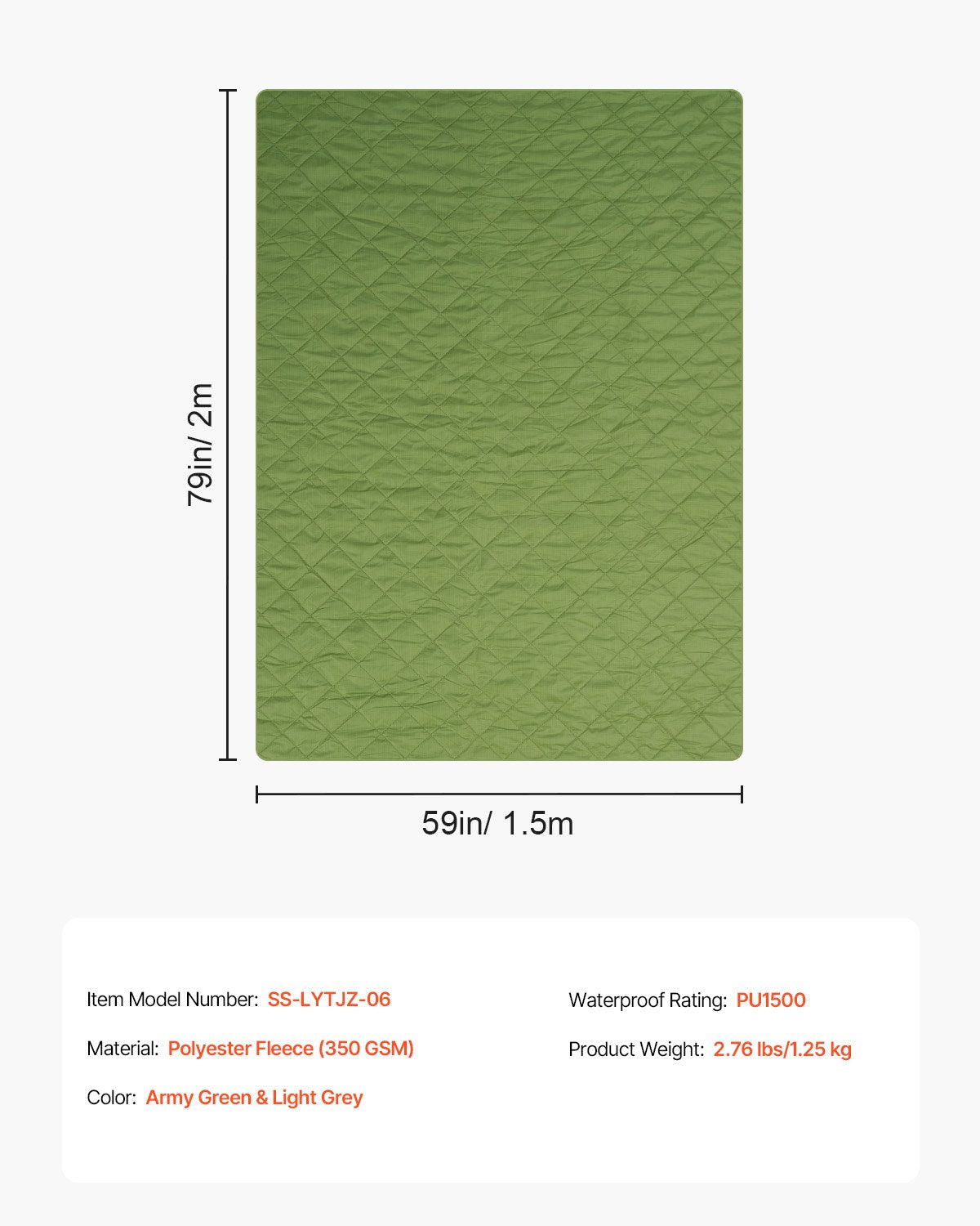 Camping Blanket 2,08 m x 1,4 m(82" x 55") Warm Stadium Blanket 330GSM Outdoor Travel