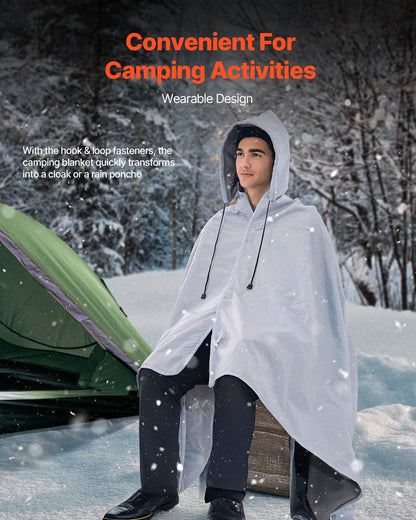 Camping Blanket 2x1.5m (79" x 59") Wearable Warm Stadium Blanket Outdoor Light Grey