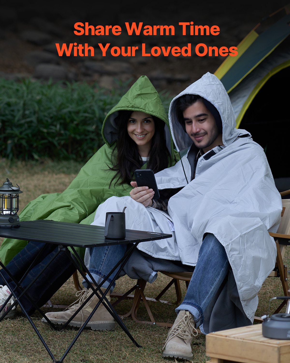 Camping Blanket 2x1.5m (79" x 59") Wearable Warm Stadium Blanket Outdoor Light Grey