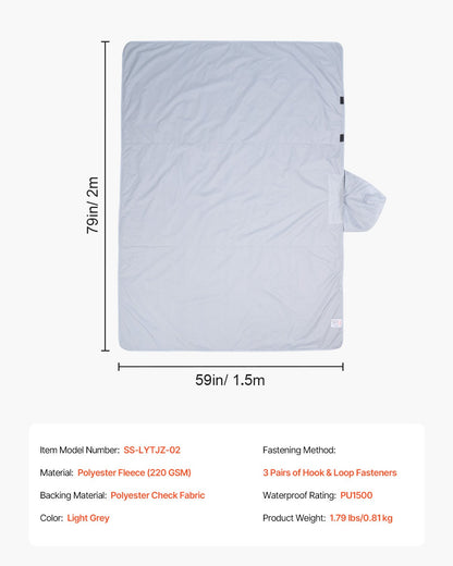Camping Blanket 2x1.5m (79" x 59") Wearable Warm Stadium Blanket Outdoor Light Grey