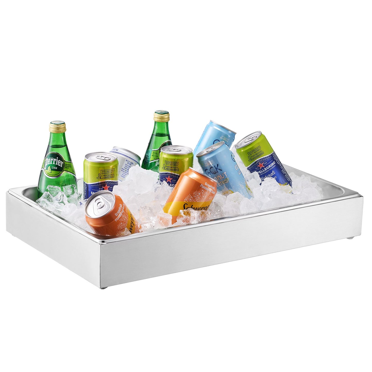 Countertop Food Serving Display Container, 1 x 1 Pan Stainless Steel Food Serving Tray, Buffet Condiment Dispenser Display Rack with Clear Arc Lid & 3 Ice Trays, for Restaurant, Hotel, Party