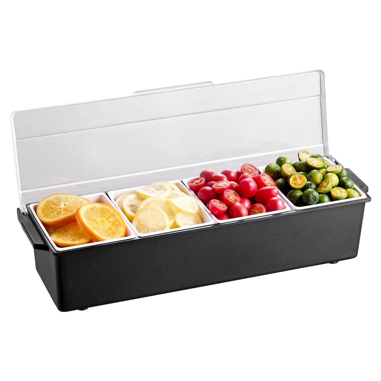 Chilled Condiment Server, 4 Compartment Ice Cooled Condiment Serving Container, Chilled Garnish Tray Bar Caddy with Lid, for Bartending & Serving Taco, Salad, Fruit, Home & Restaurant Supplies