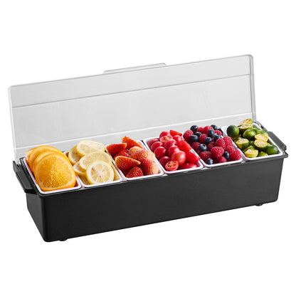 Chilled Condiment Server, 6 Compartment Ice Cooled Condiment Serving Container, Chilled Garnish Tray Bar Caddy with Lid, for Bartending & Serving Taco, Salad, Fruit, Home & Restaurant Supplies