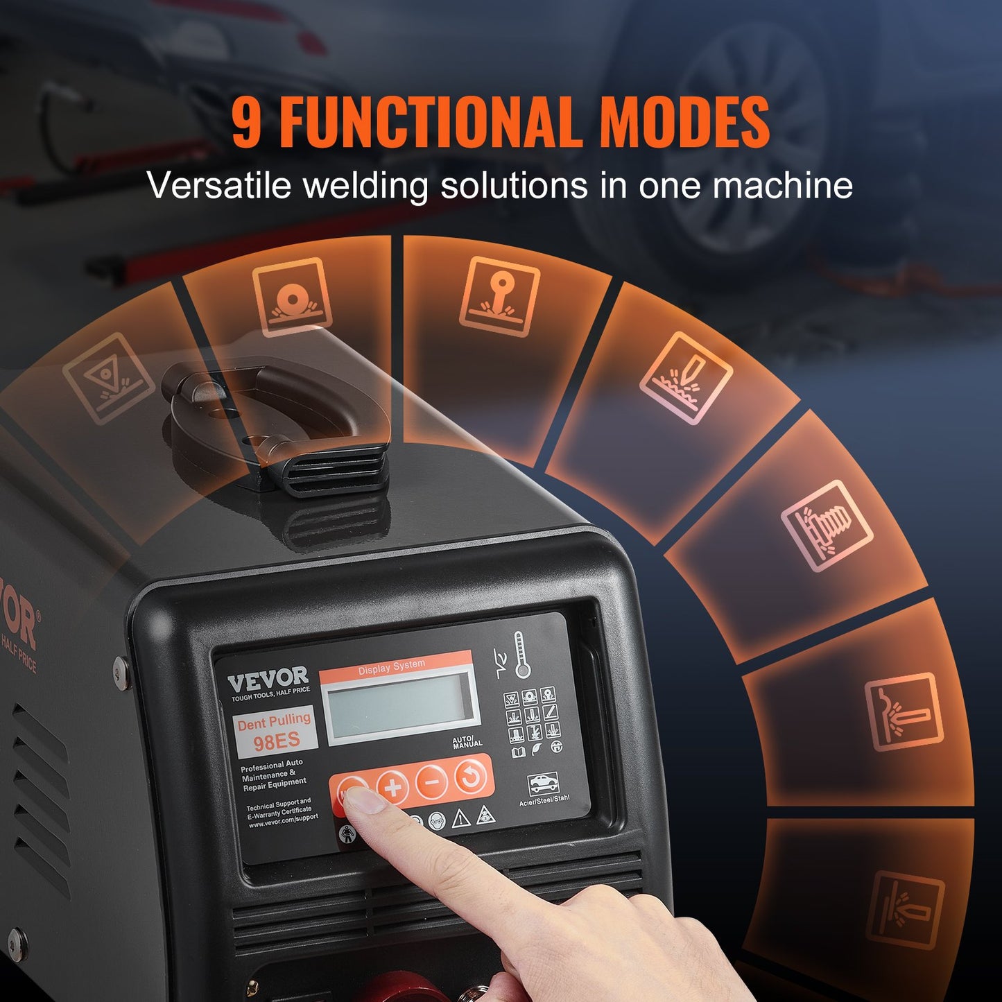 Punktsvetsnings- och buckreparationssats, 3KW punktsvetsnings- och bucklavtagare med automatisk/manuell svetsning och 9 mångsidiga lägen, punktsvetsnings- och bucklavtagare för bil- och lastbilsbilar