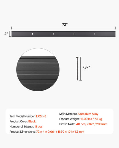 Metal Landscape Edging, 8 Packs 72 in Rust-Resistant Aluminum Alloy Landscape Edging, Bendable Garden Edging Border, Heavy Duty Lawn Edging Fence for Flower Bed Yard Pathway