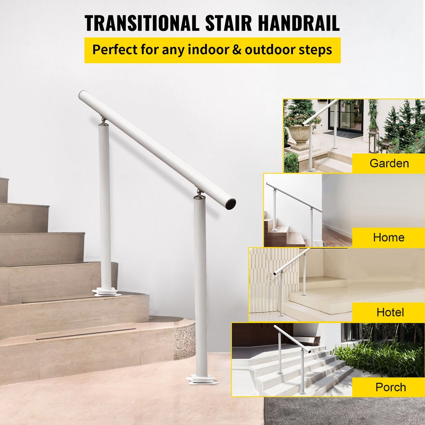 Handrail Outdoor Stairs, 3ft, 34 Inch Outdoor Handrail White Outdoor Stair Railing Adjustable from 0 to 60 Degrees Handrail for Stairs Outdoor White Aluminum Stair Railing for Garden