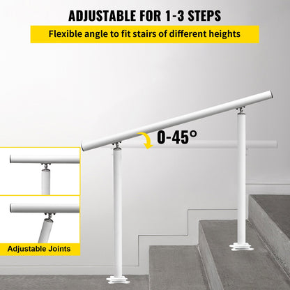 Handrail Outdoor Stairs, 3ft, 34 Inch Outdoor Handrail White Outdoor Stair Railing Adjustable from 0 to 60 Degrees Handrail for Stairs Outdoor White Aluminum Stair Railing for Garden